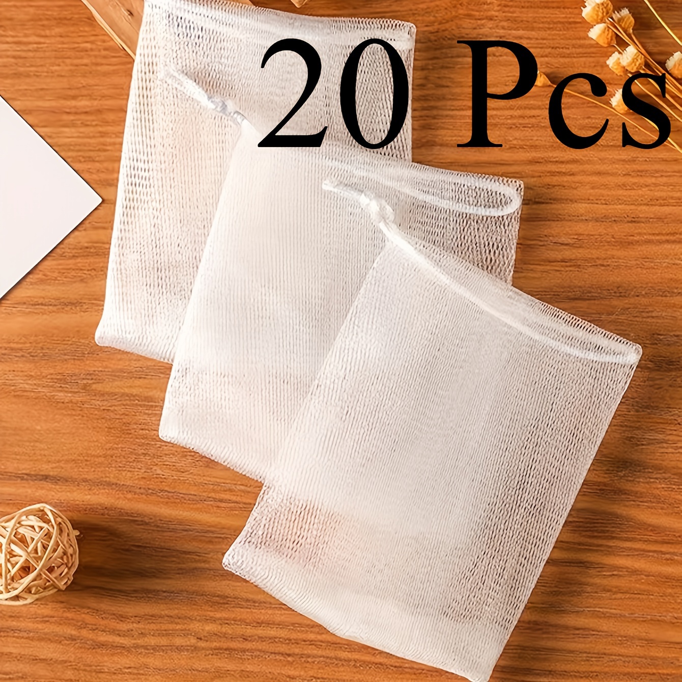 TEMU 20pcs Exfoliating Mesh Soap Saver Pouch, Unscented Double-layer Foam Net , Bubble Foaming Face Cleansing Drawstring Holder Bags