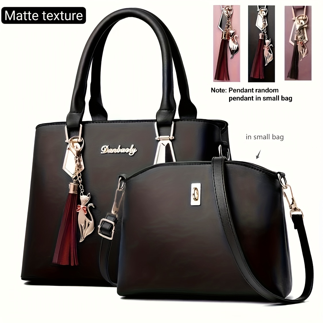 

2pcs Tassel Pendant Tote Bag Set, Pu Shoulder Bag, Bag