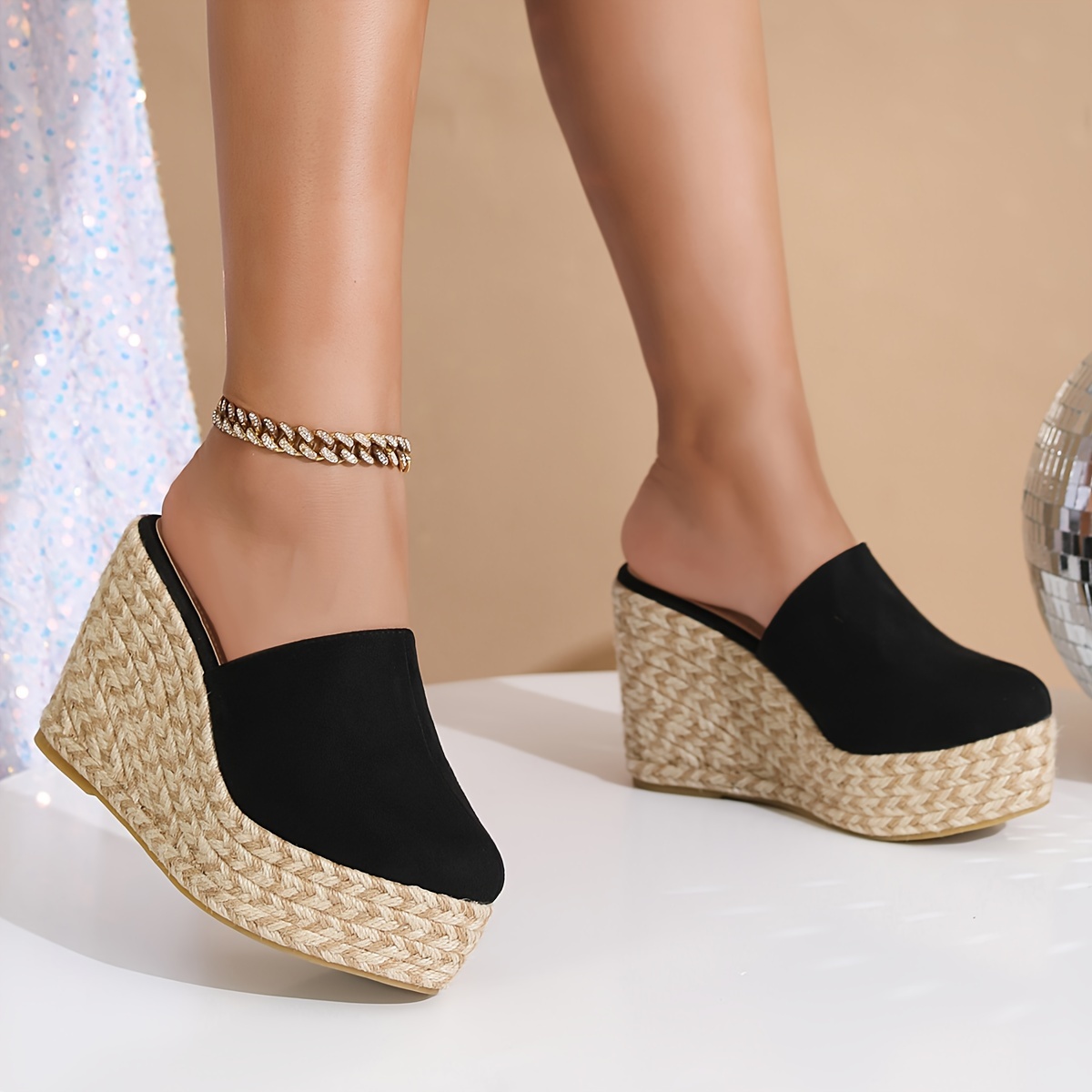 Womens Stylish Minimalist Slip Wedge Sandals Rope Detailing