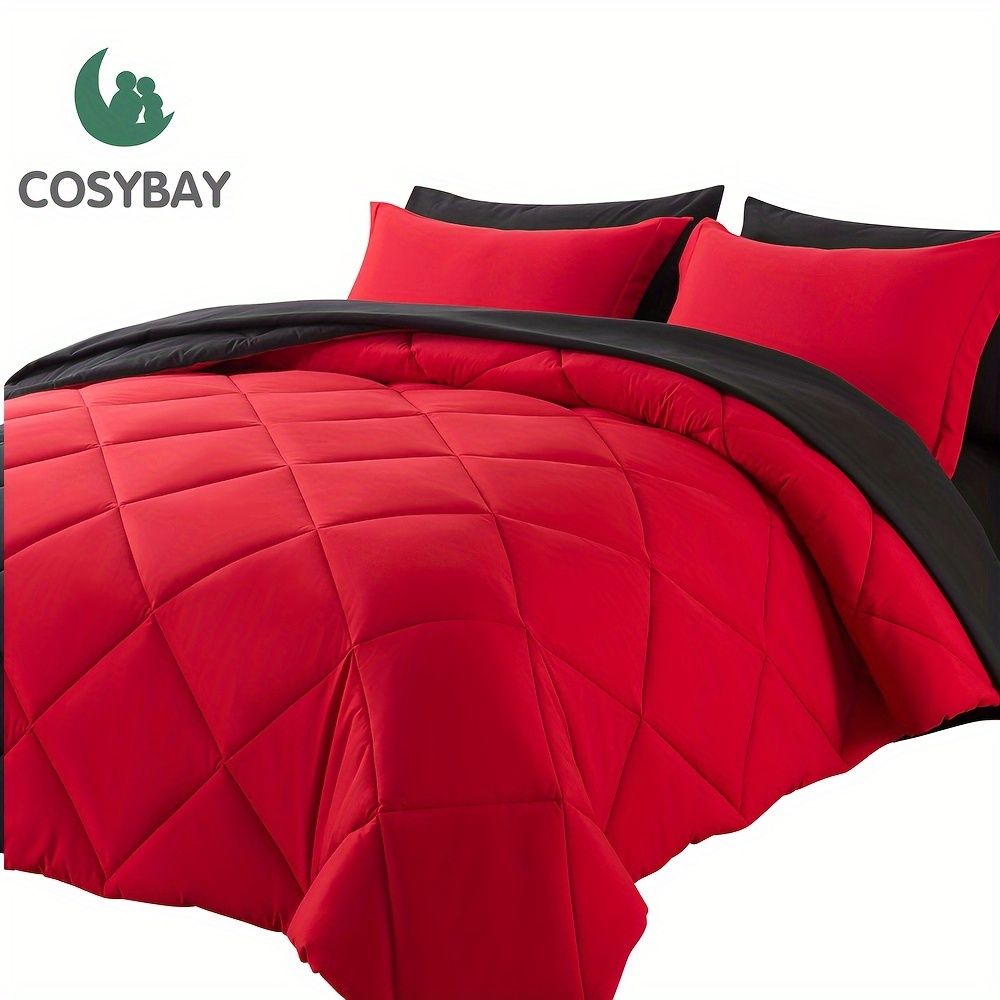 

Cosybay Red And Black 7pcs All Season Down Alternative Bedding Sets With Comforter, Pillow Shams, Flat Sheet, Fitted Sheet And Pillowcase