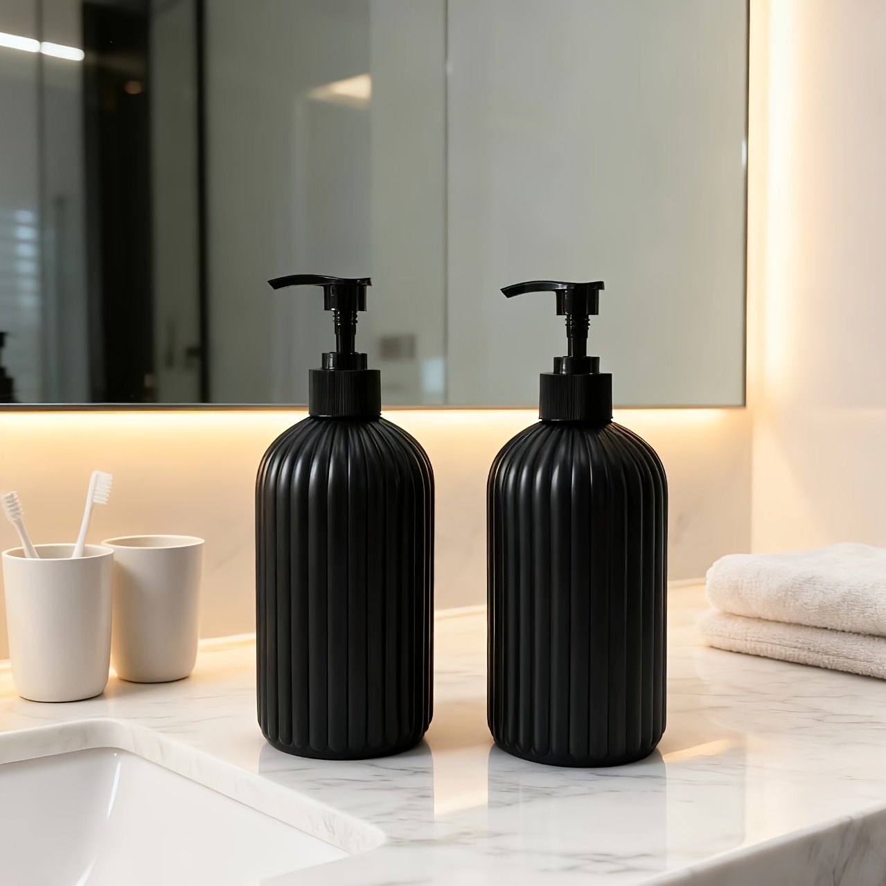 Image of 17.6oz (500ml) High-quality Black Matte Hand Press Pump Bottle Shampoo Shower Gel Hair Conditioner Refillable Bottle Reusable Bathroom Set