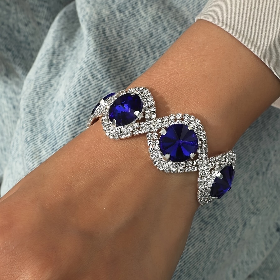 

1 Pc Sparkling Bracelet Embellished With Blue White Rhinestones Elegant Luxury Style For Women Banquet Party Hand Decor