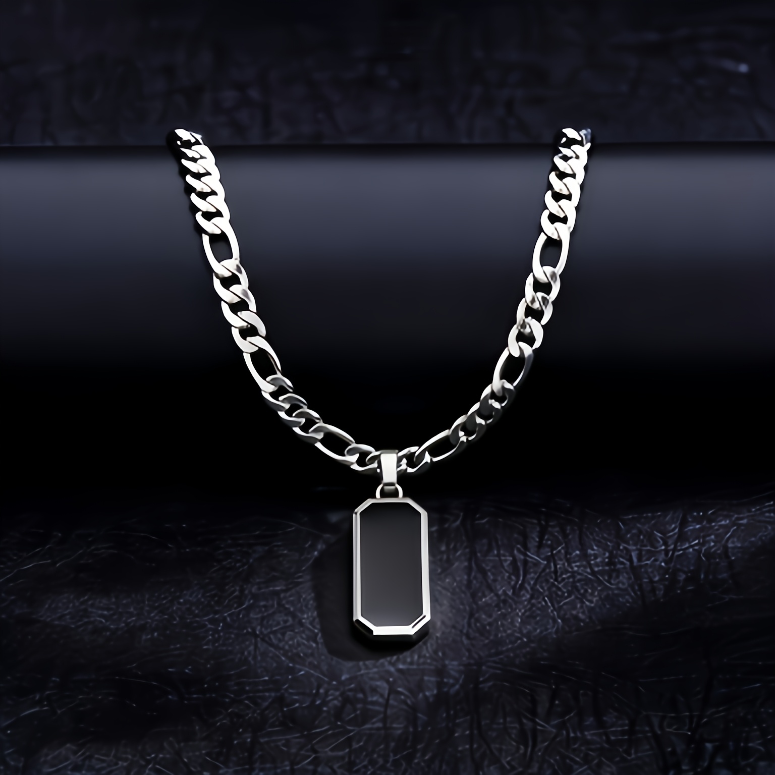 TEMU 1pc Niche Design Black Enamel Pendant Necklace Stainless Steel Non-fading Cuban Chain Men's Style Essential Additions Non-fading