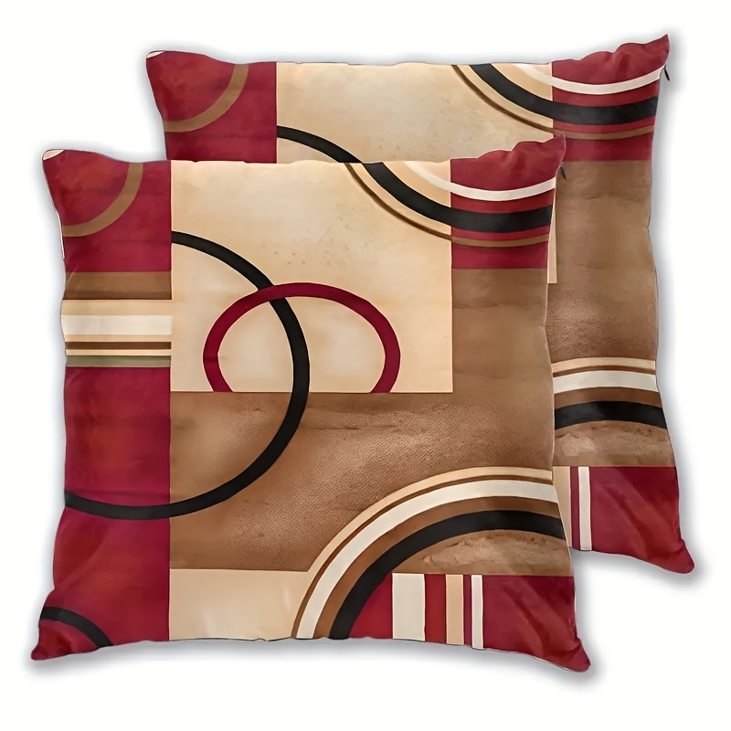 TEMU Set Of 2 Polyester Pillow Covers Featuring A Modern With A Reddish-brown And Black Abstract Texture Trim, Suitable For Outdoor Car Use, Printed