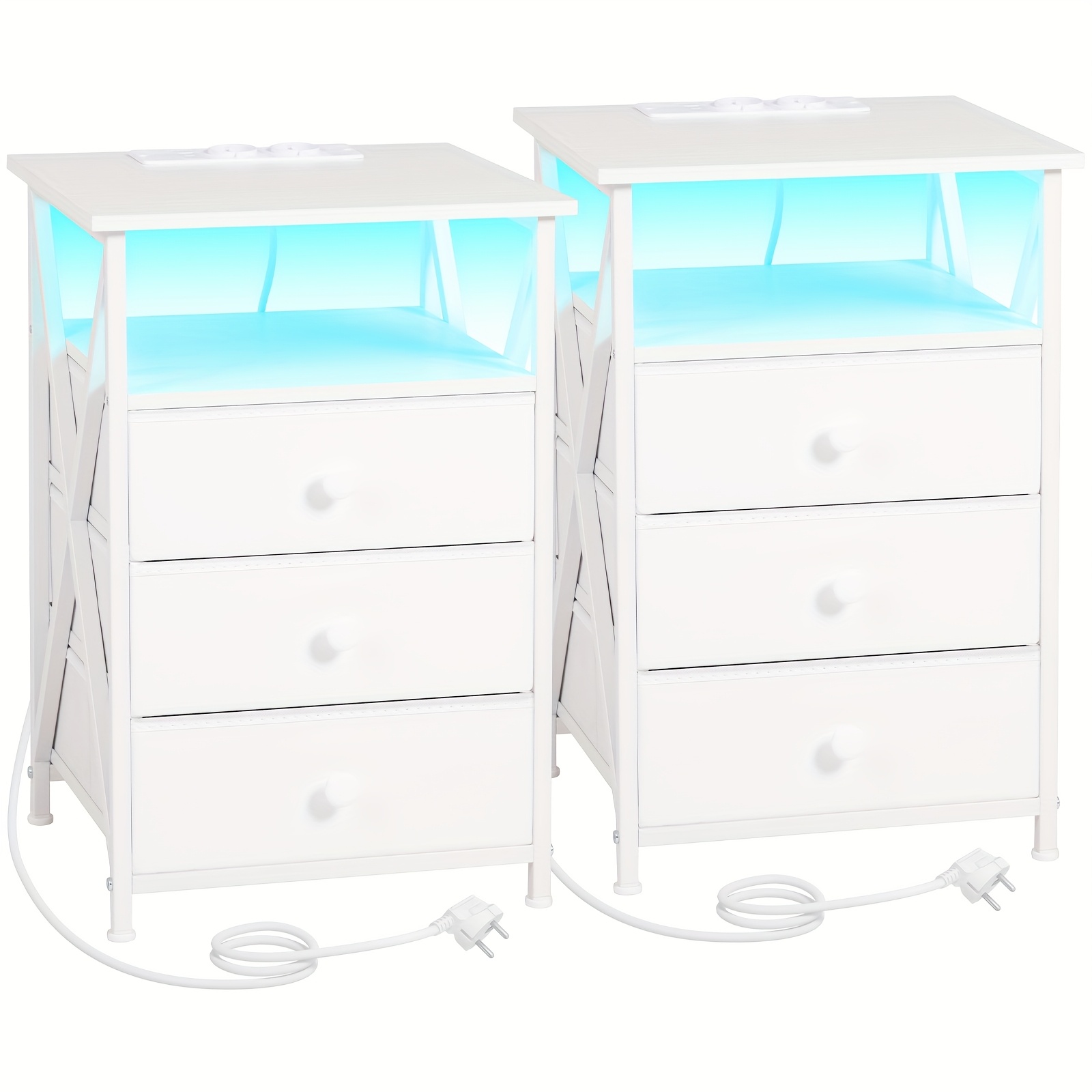 Image of Amhancible Nightstand Set 1/2pcs Set, Led Nightstand With Charging Stand, Side Table With Usb Port And Socket, Nightstand With 3 Fabric Drawers For Bedroom, Living Room, Sofa Side Table, Nightstand