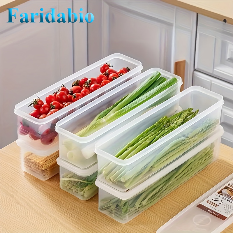 

4-pack Faridabio Rectangular Plastic Food Storage Containers With , Hand Washable Fridge Organizer For Vegetables, Noodles, Eggs, Kitchen - Camping & Dining Compatible