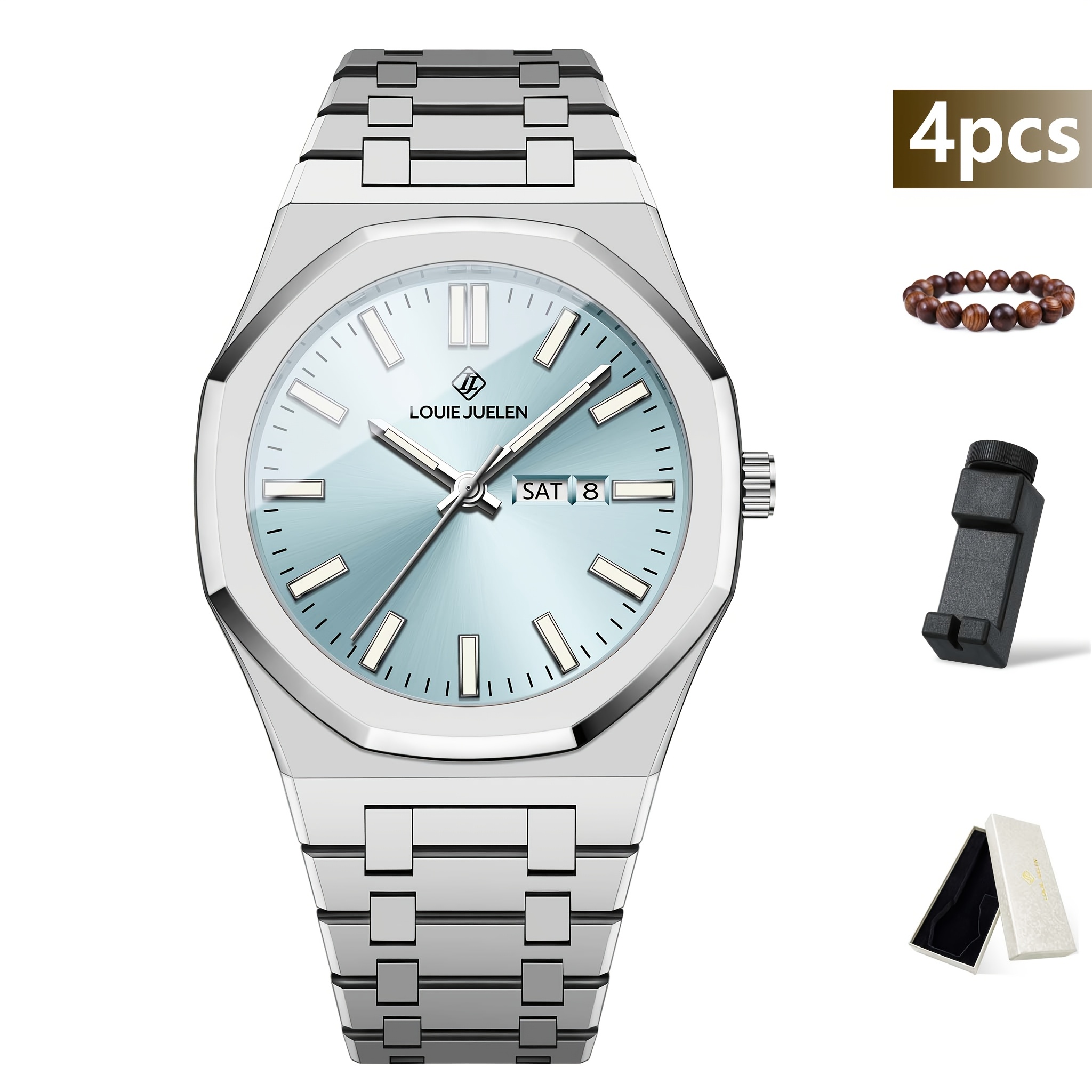 4pcs Men's Mechanical Watches Business Stainless Casual Steel Strap