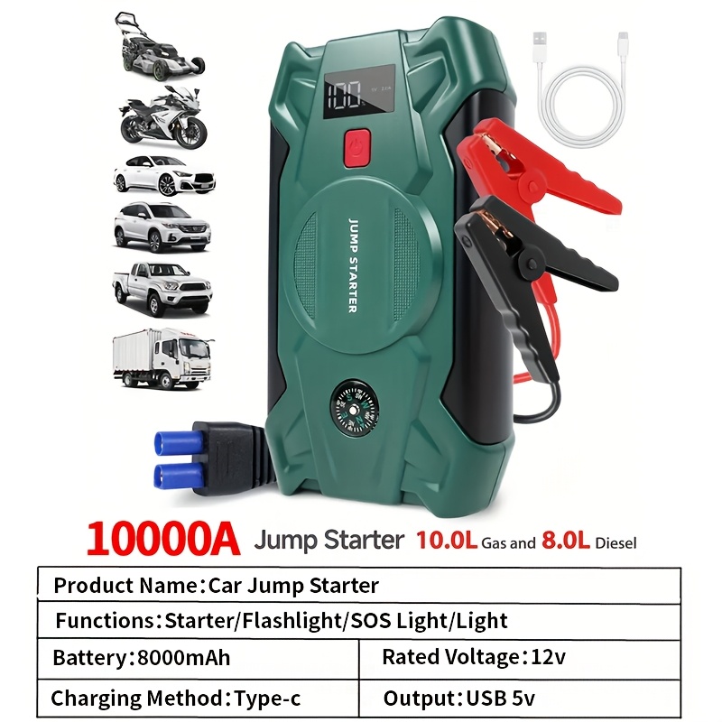 TEMU 10000a 7-in-1 Multi-functional Emergency Supply With Air Pump, 150psl Portable Car Battery Starter, Digital Tire Inflator, Suitable For 2.64