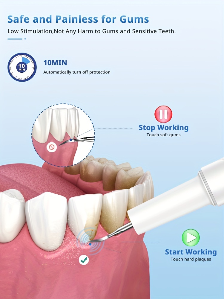     teeth cleaning kit rechargeable plaque tartar remover with led light stainless steel dental tools     white details 2