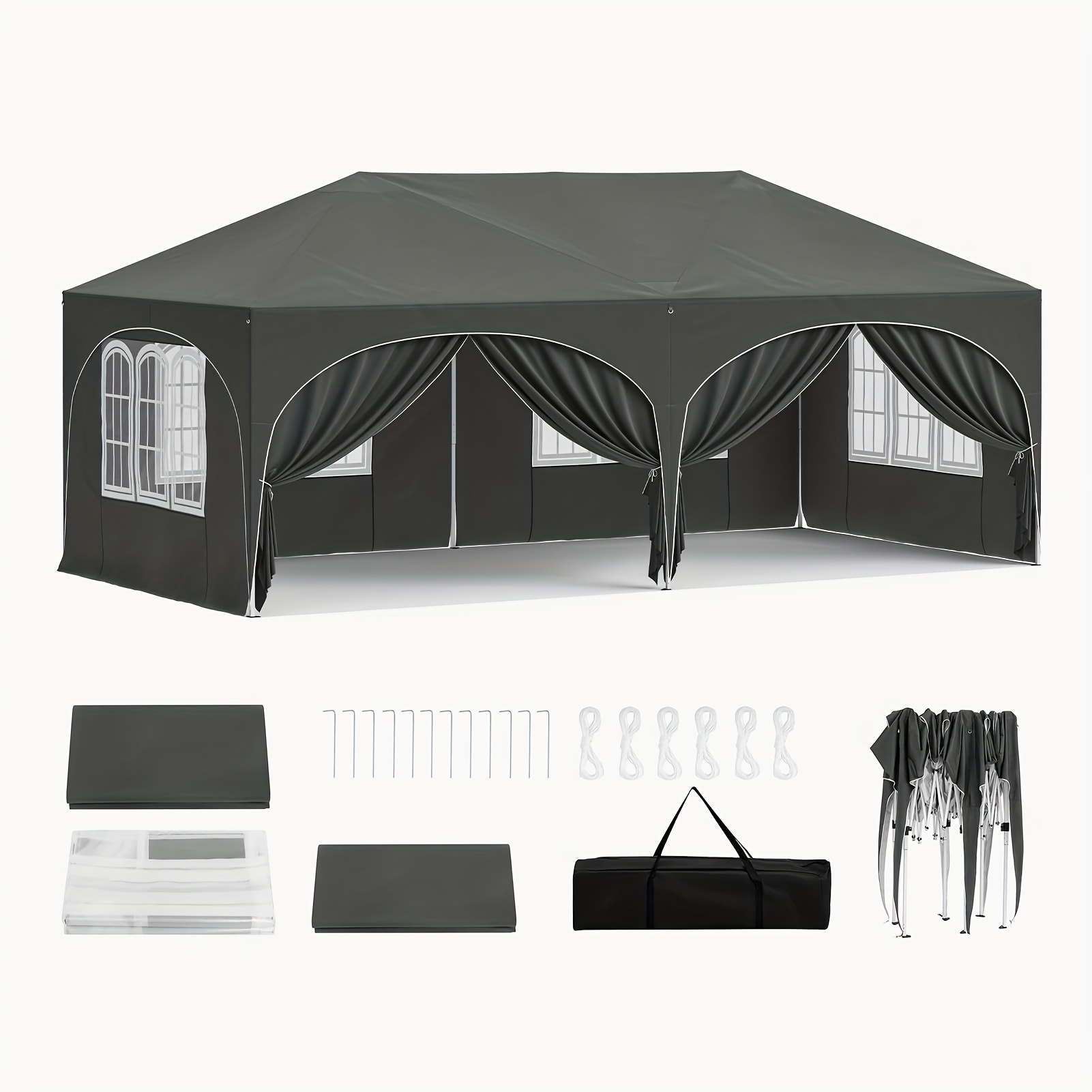 Image of 1pc Gazebo, Folding Gazebo, 3 X 6 Meters With 6 , Outdoor Awning, Party Tent, Uv Protection 50+, Height Adjustable Garden Gazebo With Carrying Bag, Suitable For Outdoor Gardens, Camping, , , Etc