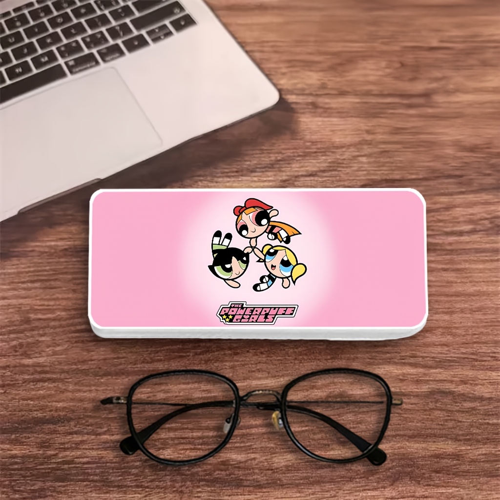 TEMU 1pc Wb Powerpuff Themed Pu Glasses Case Suitable For &, Durable Eyewear Storage Box With Cleaning Cloth, Portable Cover For,, Gift For Powerpuff