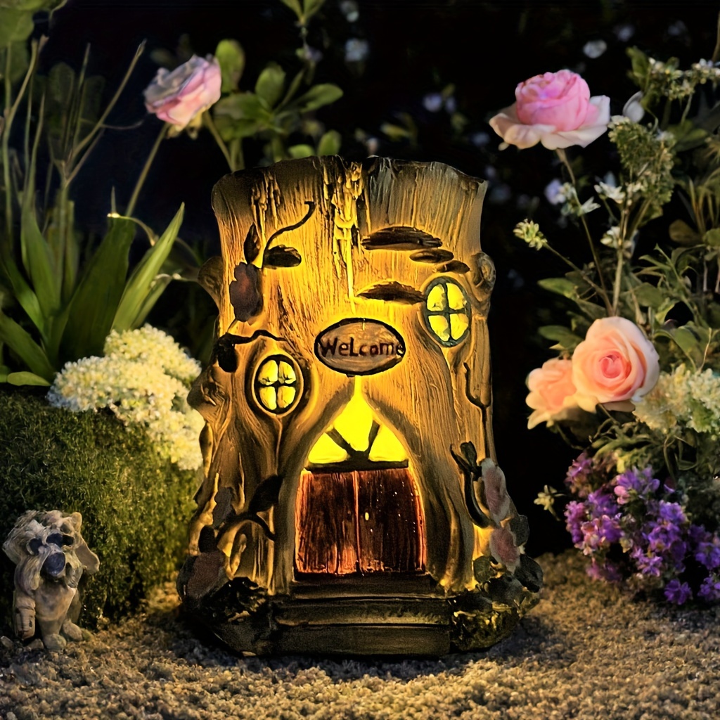 

1pc Vine Stump Tree House Resin Solar Light, Suitable For Garden, Patio, Lawn, Doorway, Pond, Balcony, Window Sill, Special Gift For Friends On Holidays