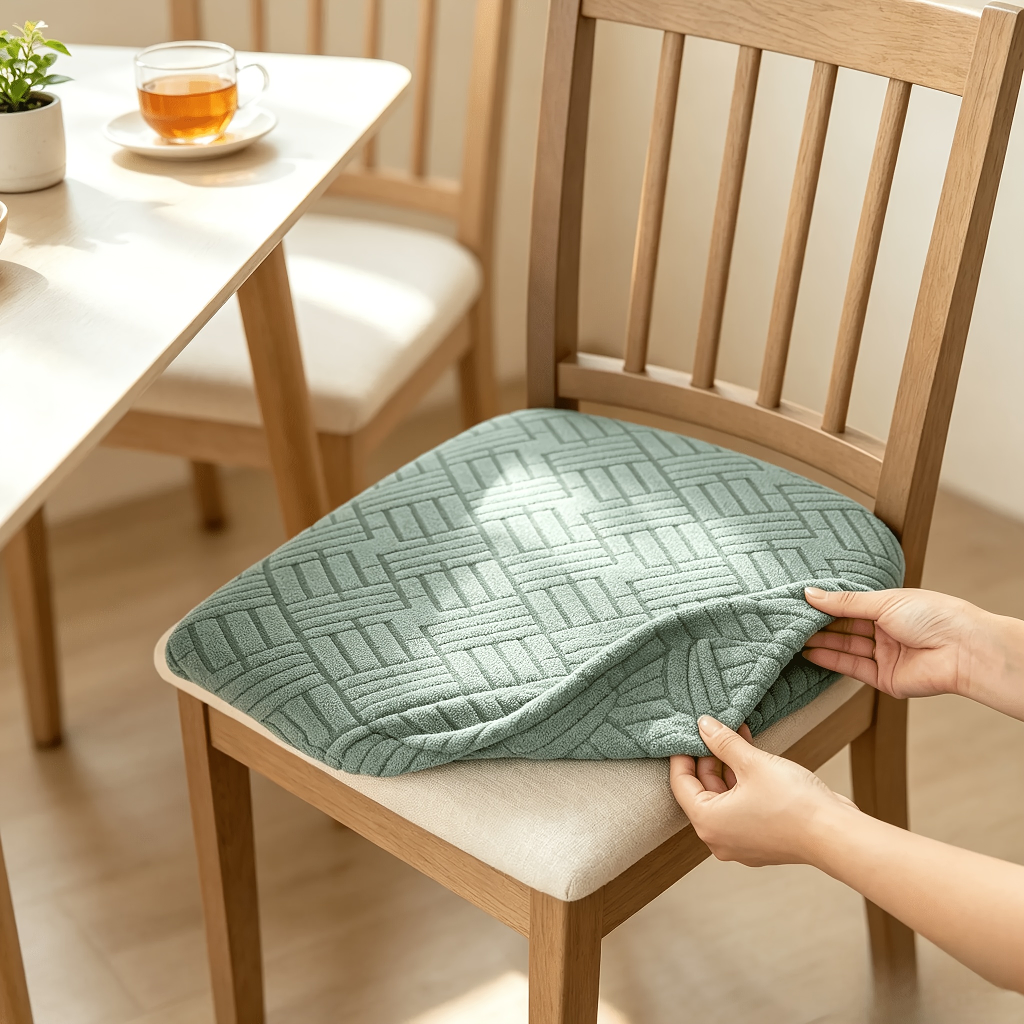 4pcs Set: Stretch Jacquard Fleece Chair Seat Covers(pinwheel Pattern)- Suitable For Hotels And Homes