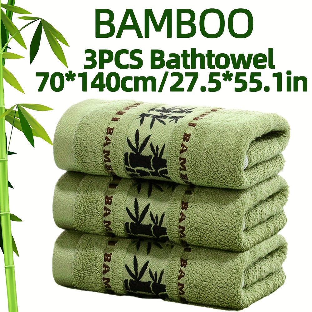 Ensemble de Serviettes de Bain en Fibre de Bambou 3pcs / Set de Serviettes Brodées en Bambou 3pcs, Absorbantes & Séchage Rapide, Super Douces et Légères Couleur Beige, pour Salle de Bain Maison, Fournitures Idéales 70*140cm/27.5*55.1in