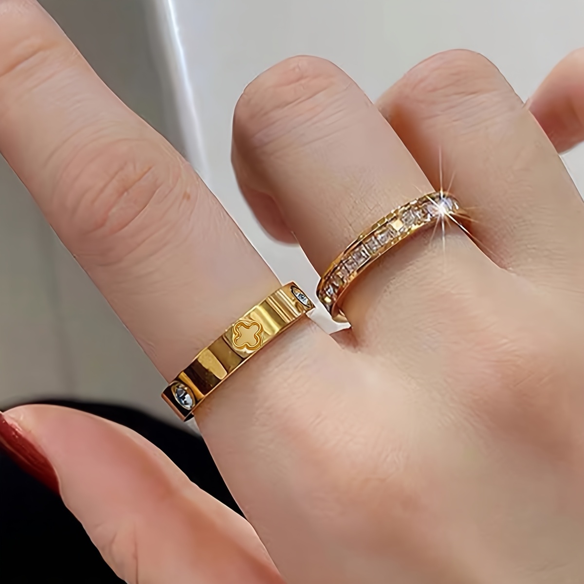 E-shop 2er-Set Lässige, minimalistische klassische Blumendesign-Ringe. Edelstahlring. Süßes und romantisches Geschenk, warm empfohlen,