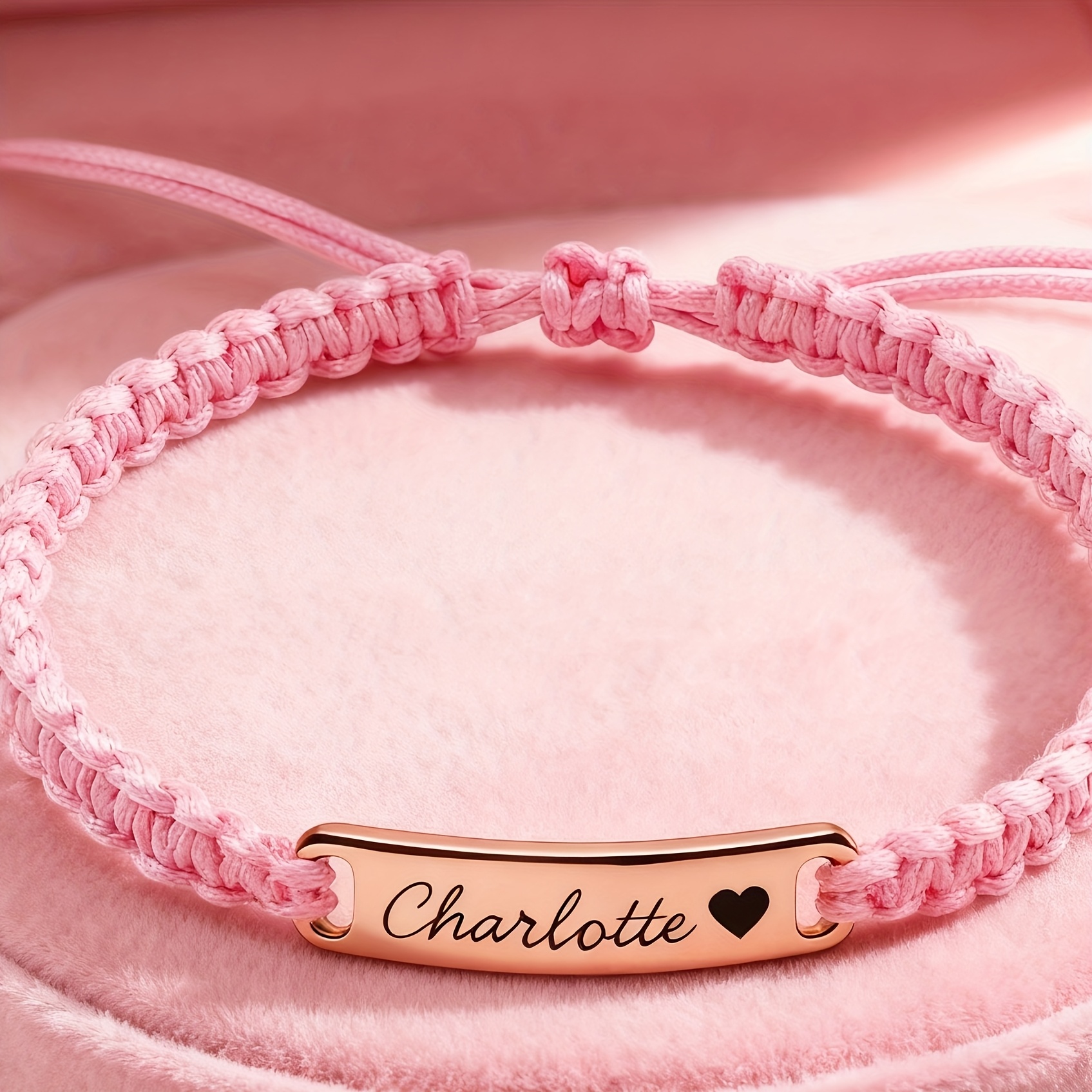 TEMU Personalized Stainless Name Red Braided Bracelet With Letters, Fashionable, Modern, Colorful, Cute, Casual, Custom Halloween Christmas Gift