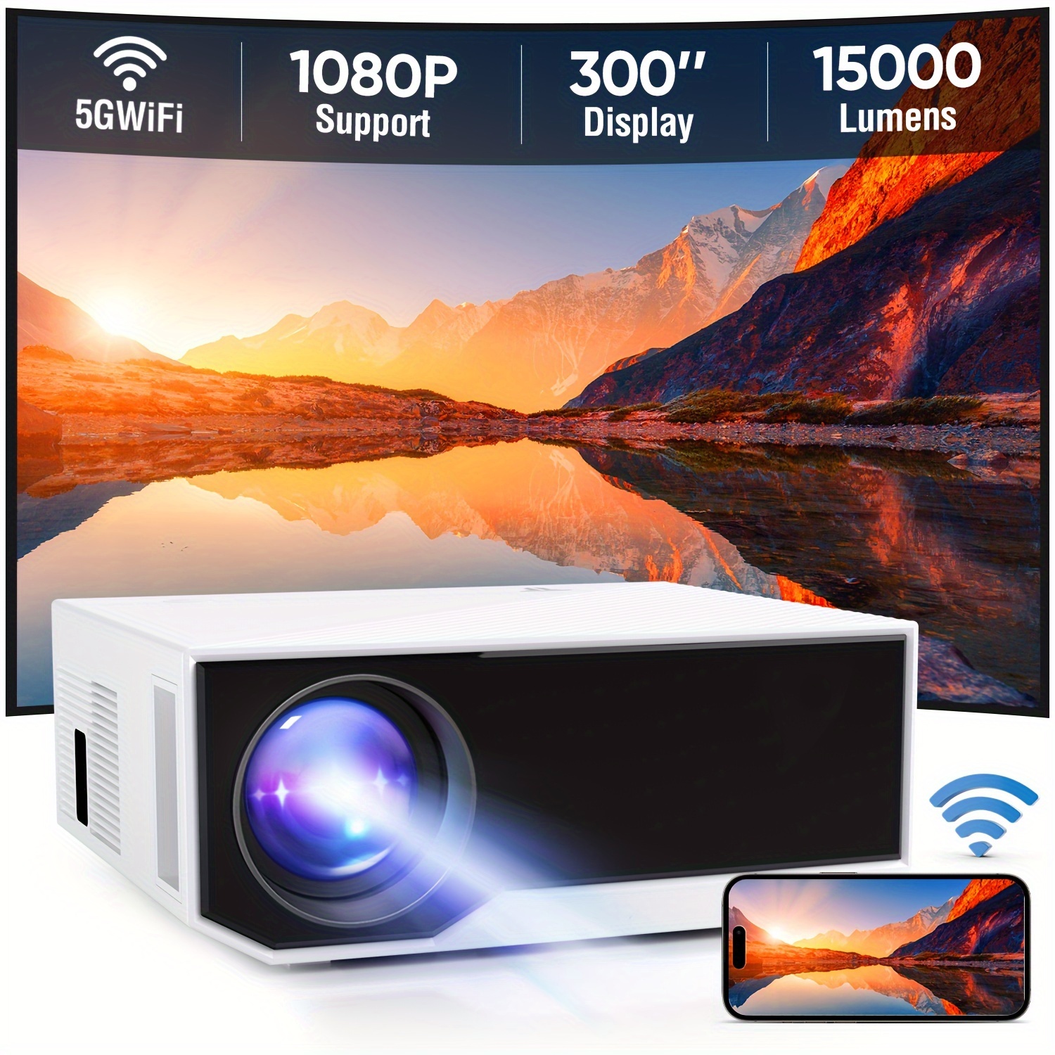 

Zdk Projector With Wifi And Wireless, 15000l Portable Outdoor Movie Projector Compatible With Android/ios/windows/tv Stick//usb