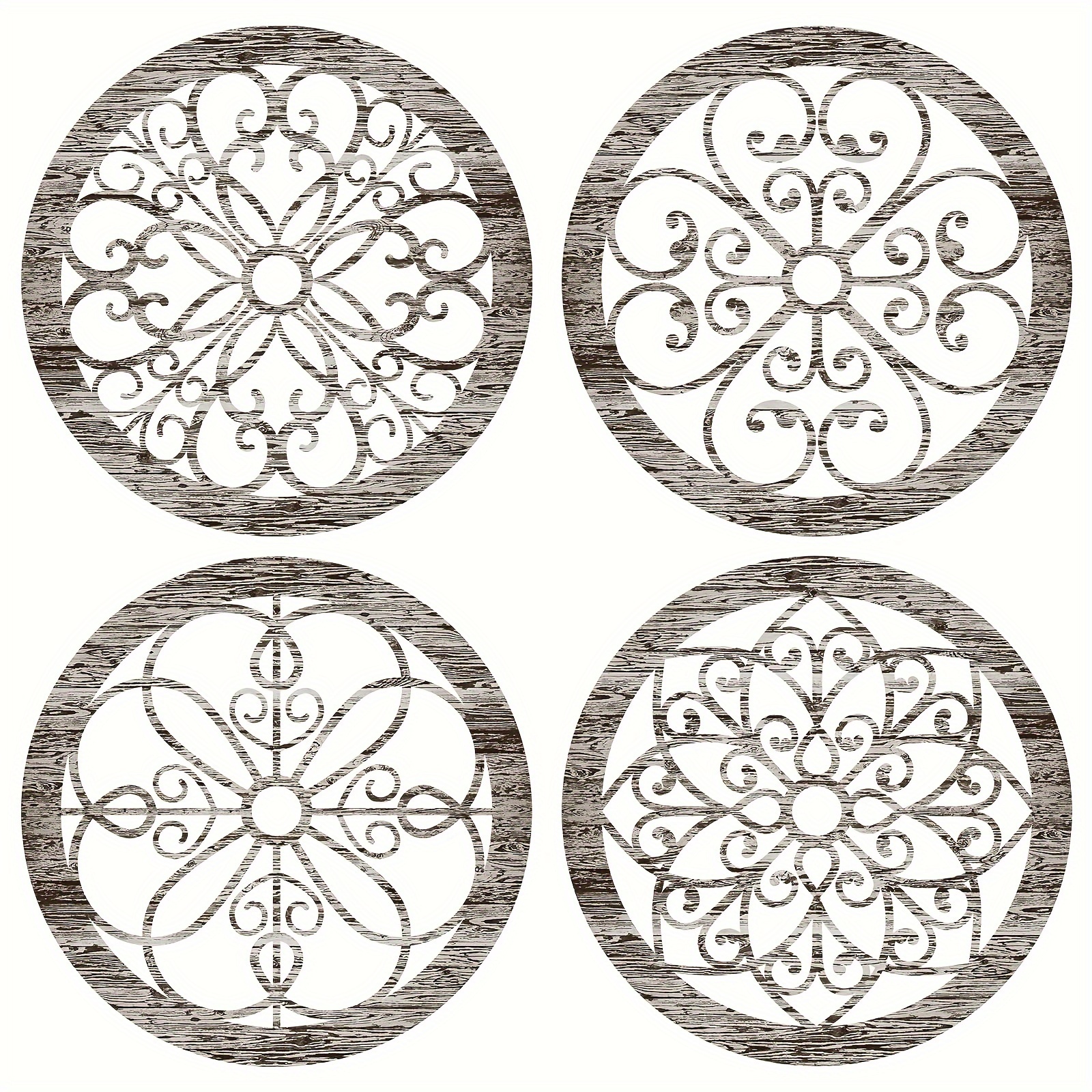 

Set Of 4 Vintage Farmhouse Wall Decor, Hollow-carved Design Wooden Hanging Ornaments, Rustic Round Wall Art For Living Room, Bedroom, Hallway, And Kitchen Decor - White