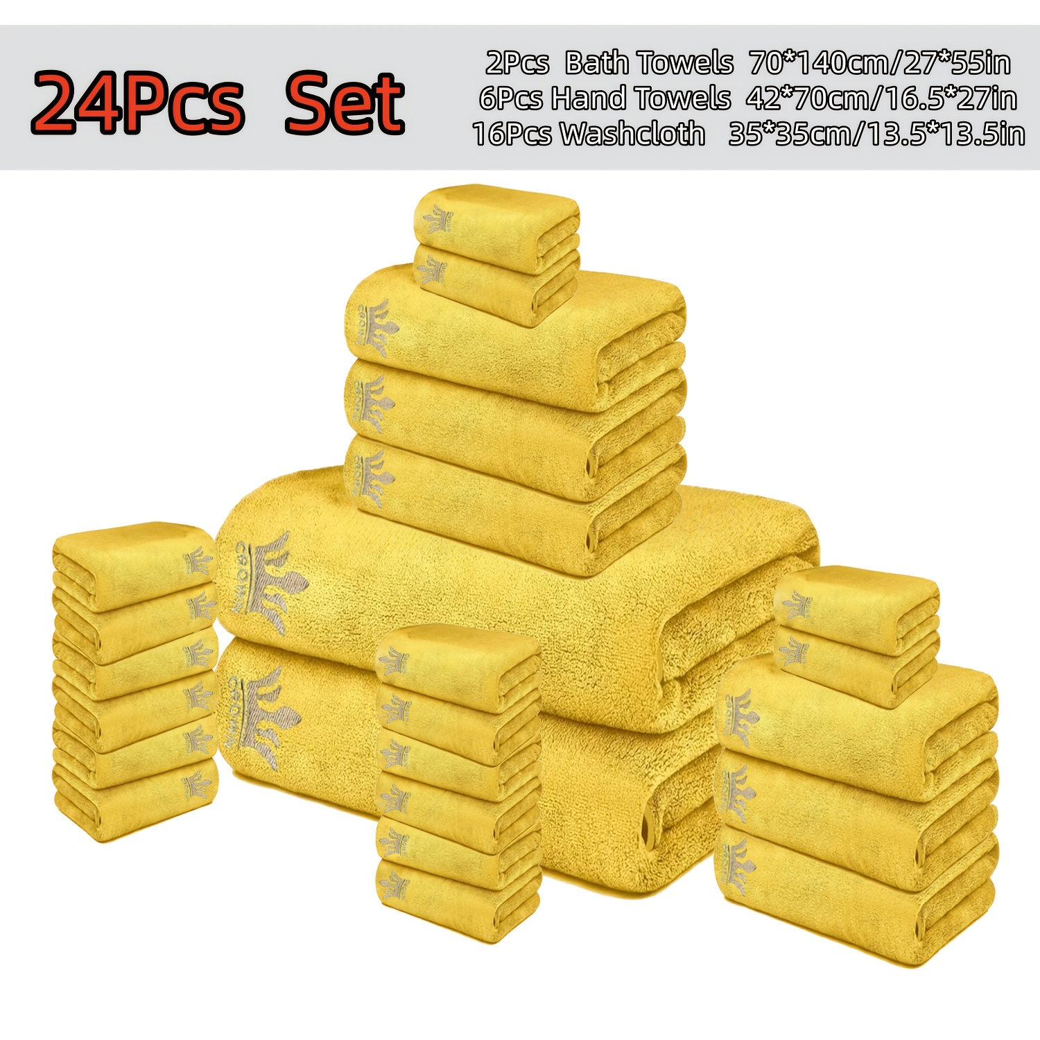 24pcs Ultra Soft Bath Towel Set, Coral Fleece Towel Bath Towel Washcloth Set