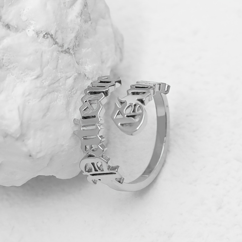TEMU Personalized Custom Couple Name Rings With 2 Names In Ancient English, , Vintage Gothic Jewelry, Stainless Steel Additions, Suitable For Daily