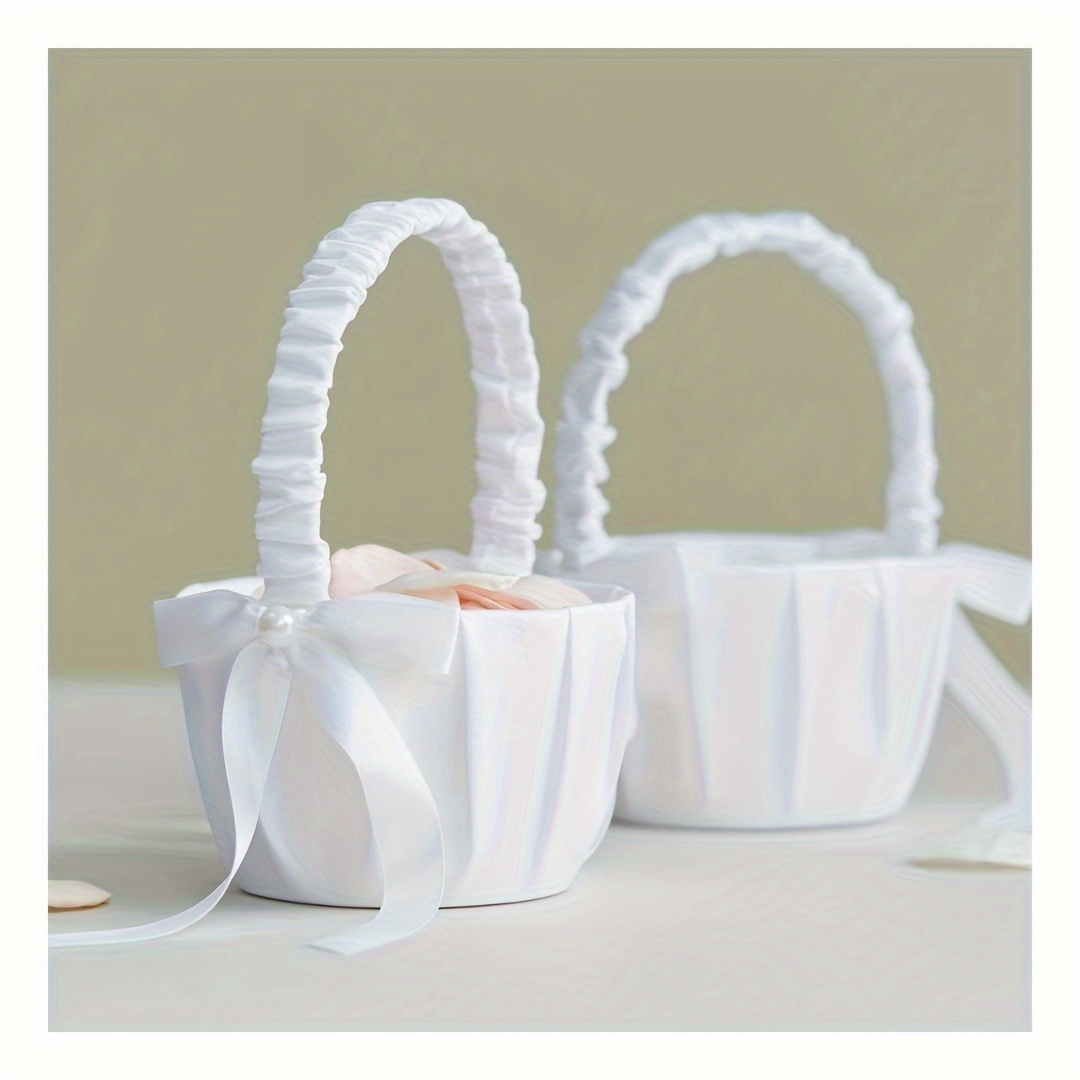 

1pc/2pcs Wedding Flower Baskets, Satin Bowknot Flower Baskets - White Small