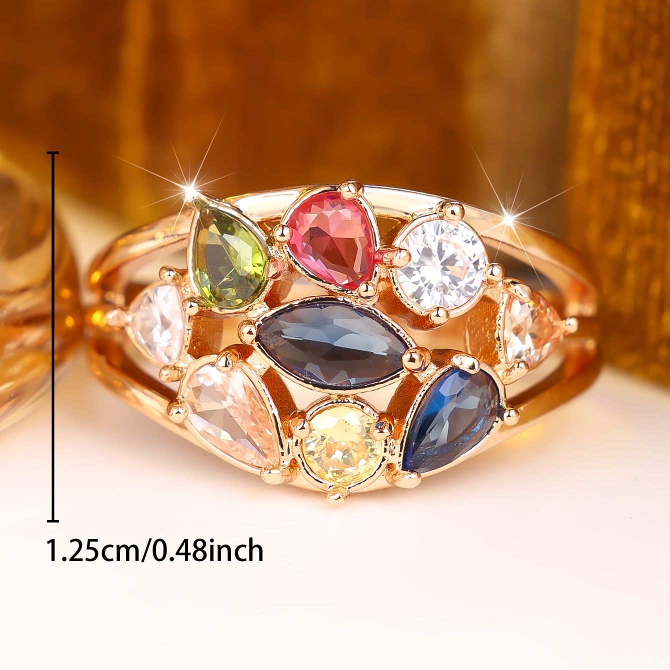 Unisex Colorful Synthetic Cubic Zirconia Inlaid Ring