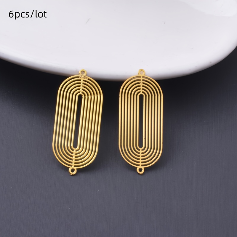 6pcs Brass Charms Leaves Flowers Oval Jewelry Connectors Earring Making