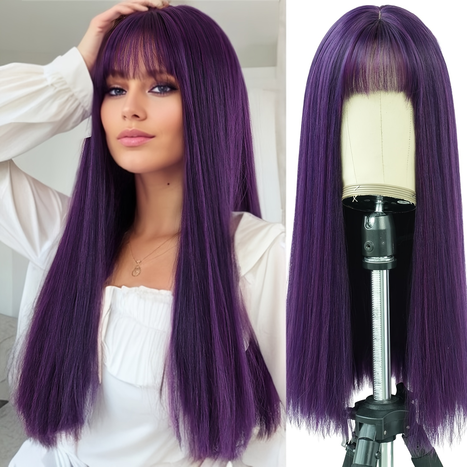 Straight Purple Wigs Women Long Dark Purple Hair Wig Ombre Temu