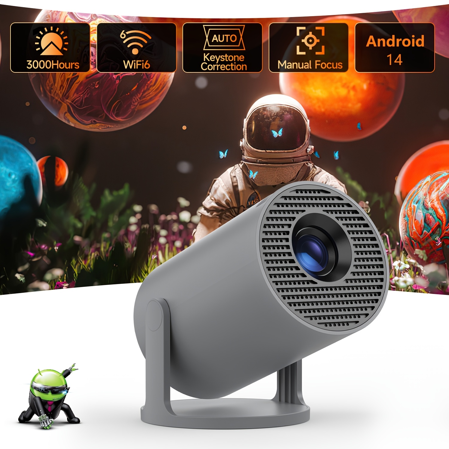 Image of Magcubic Smart Projector - Local 720p Support 8k 200ansi - Manual Focus & Keystone Correction - Wifi 6 Wireless 5.4 Connection - 14 - 1gb + 8gb Rom Storage - Mini Projector