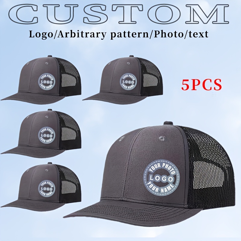 TEMU 5pcs Custom Color- Trucker Hats, Caps, Mesh Caps, - Custom Team , Personalized Images, Logos, Names, Text. Create Your Own Unique Hats For