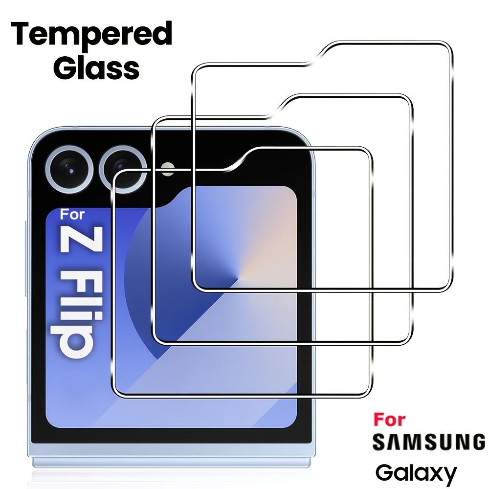 TEMU Lot de 3 verres de pour for Samsung Flip 7, Z Flip 6, Z Flip 5, film de d'écran en verre trempé très transparent, 9H