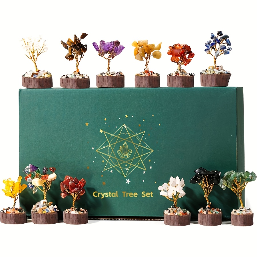 a box containing 12pcs of   chakras crystal tree designed for   shui this   tree symbolizes fortune and serves as a   decoration making it a thoughtful gift for new years and christmas spiritual decor holiday gift elegant design aesthetic ornament detailed   premium materials decorative chakra tree crystal lovers spiritual   Product details 2