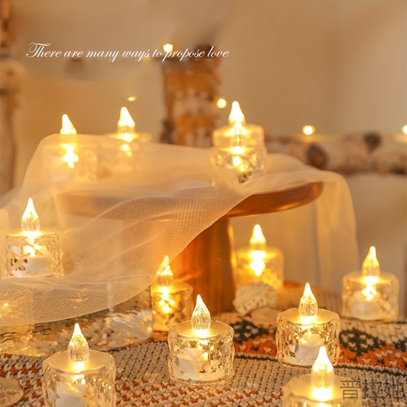 Düğünler, tatiller ve ev dekorasyonu için mükemmel olan 12 adet Gül Desenli LED Mum Işıkları Dikey Kırılma Halka Yansıma ile