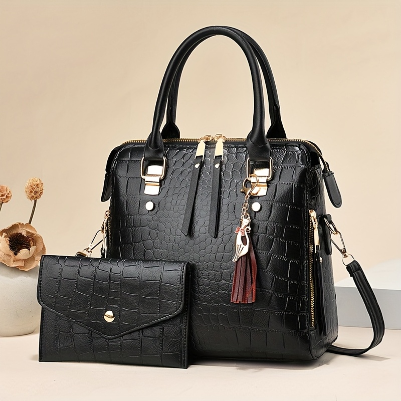 Elegant Black Tote Bag with Golden Hardware - Removable Strap, Zipper Closure, Polyester Lining, Stylish Tassel Detail, Perfect for Summer, Casual to Formal Events, Casual Tote Bag|Elegant Tote Bag|Durable Handle Bag