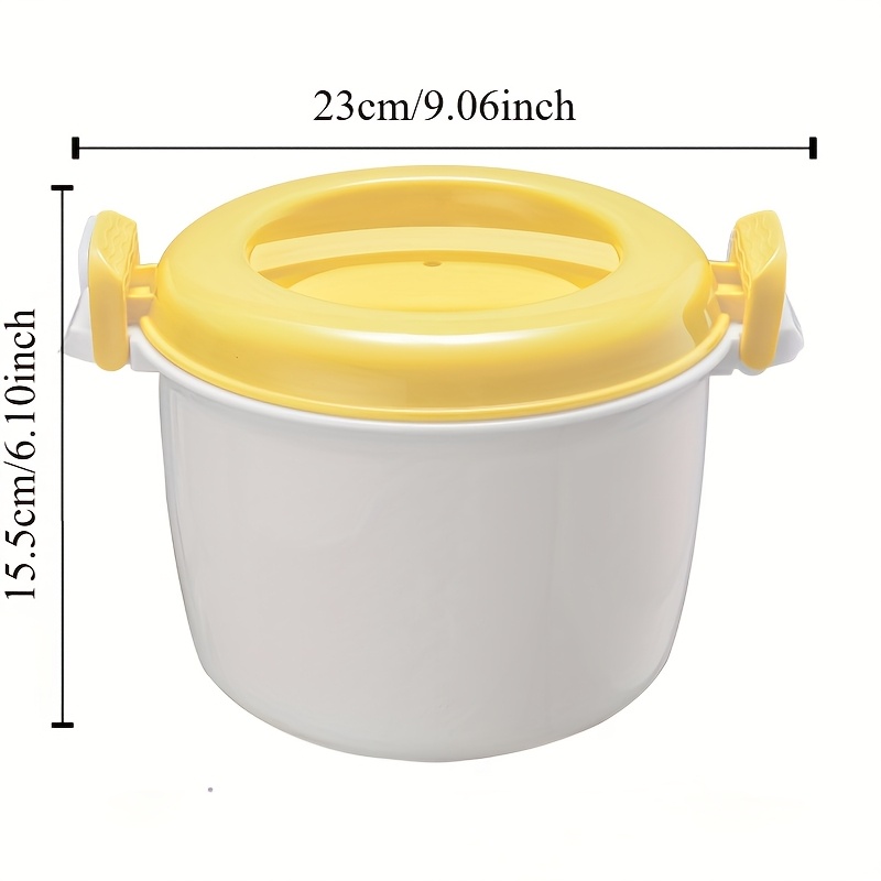 1pc Yellow And White Microwave Large Capacity Rice Cooker, (non-) Plastic Insulated Lunch Box, Fresh-keeping Lunch Box, Convenient For Household Use