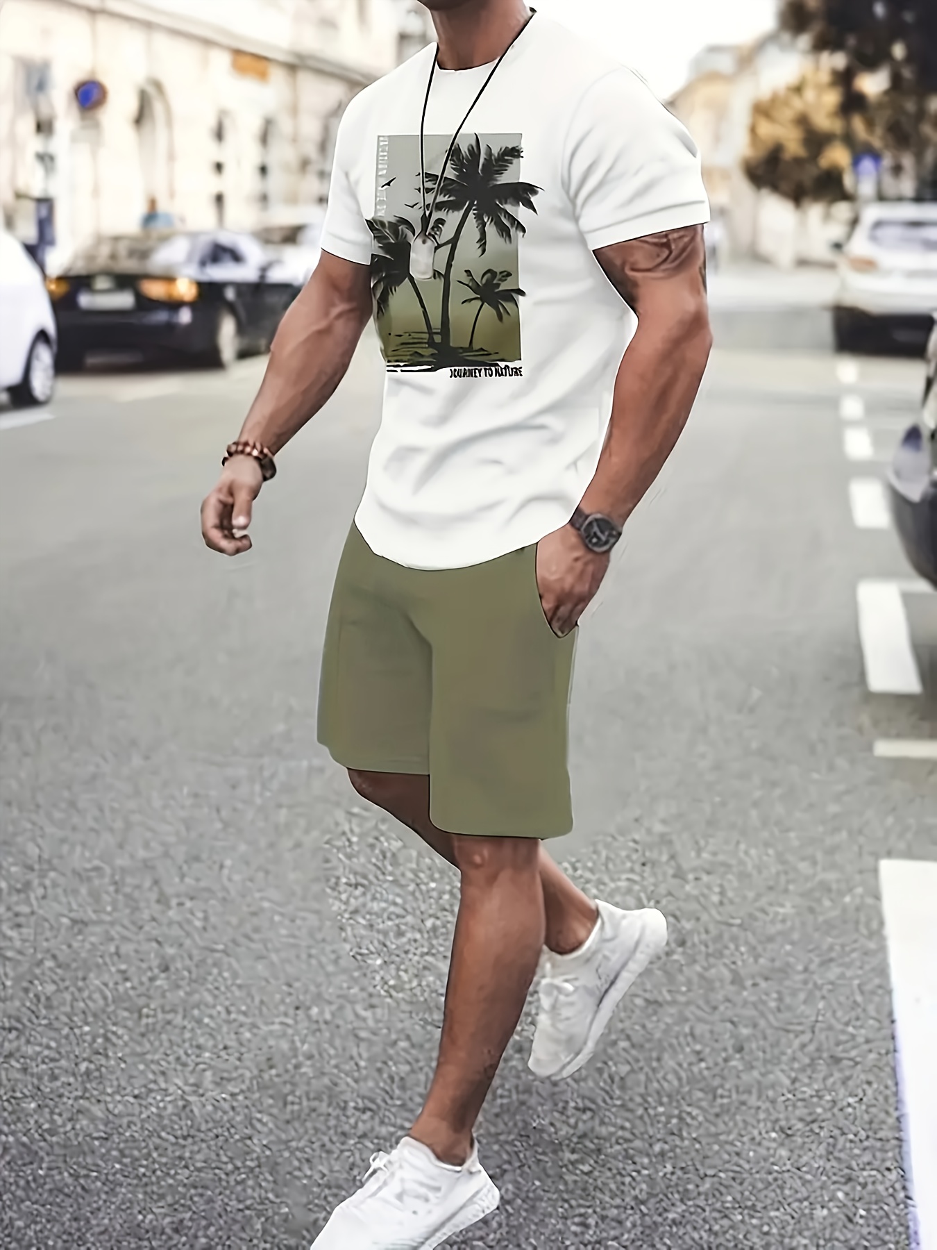 conjunto camiseta pantalones cortos estampado tropical Temu Spain