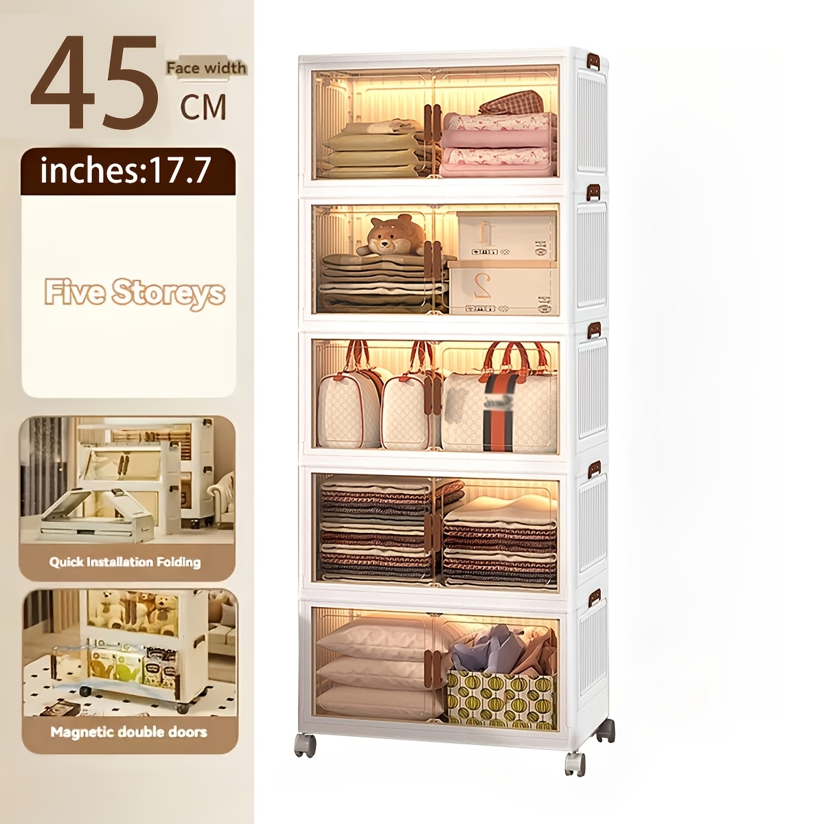 TEMU Locker infantil extragrande de con puertas con ruedas - plegable para dormitorio y guardería para guardar desorden, documentos, juguetes,