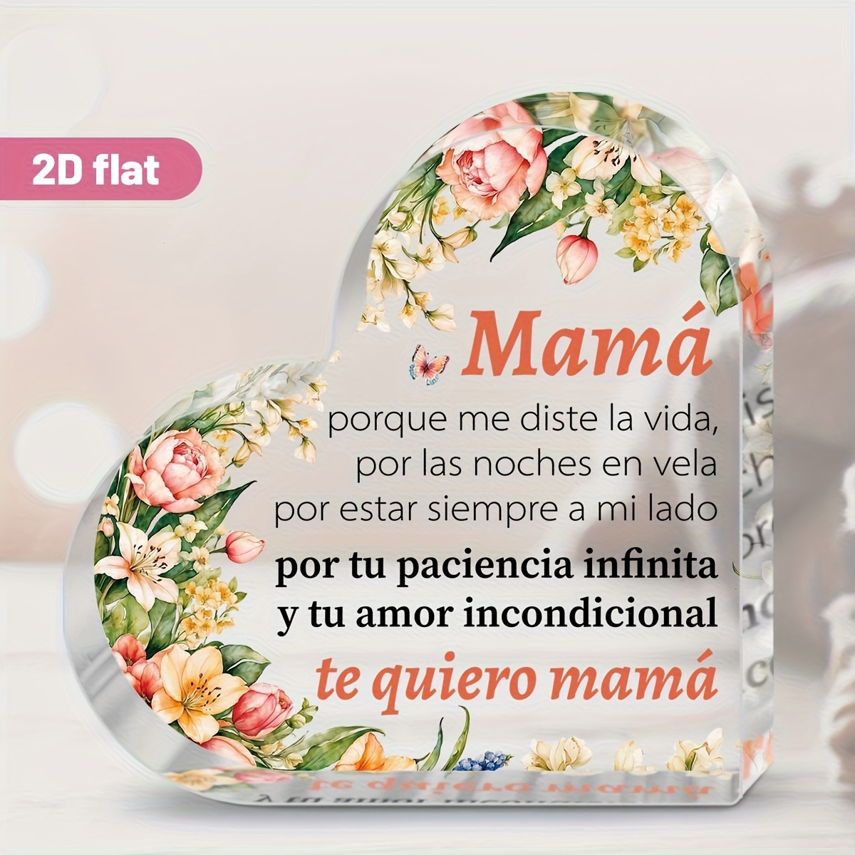 TEMU Placa de 2D, 1 pieza, con en español " " - Decoración de mesa floral con mariposas, adecuada para regalos del Día de la , adorno con en español