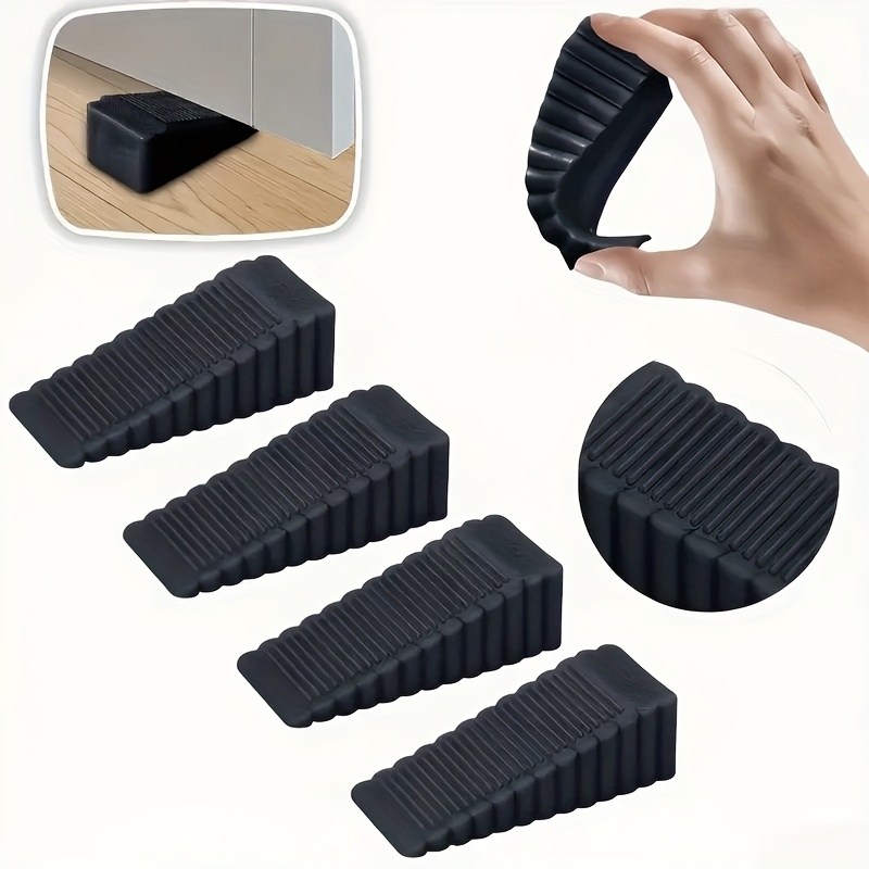 Image of 4pcs Heavy-duty Non-slip Wedge With Toothed Grip - Sturdy Rubber Anti-collision Door , No Installation Needed, Floor For Home, Office, Commercial Use - Door Wedge For Floor Safety (4pcs