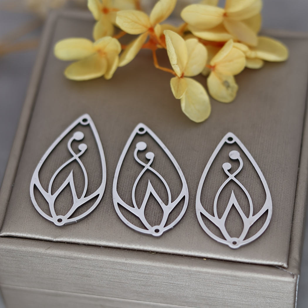 TEMU 3 piezas de colgantes de acero inoxidable con diseño de flores impermeables para la fabricación de joyas, manualidades, aretes vintage, collar y
