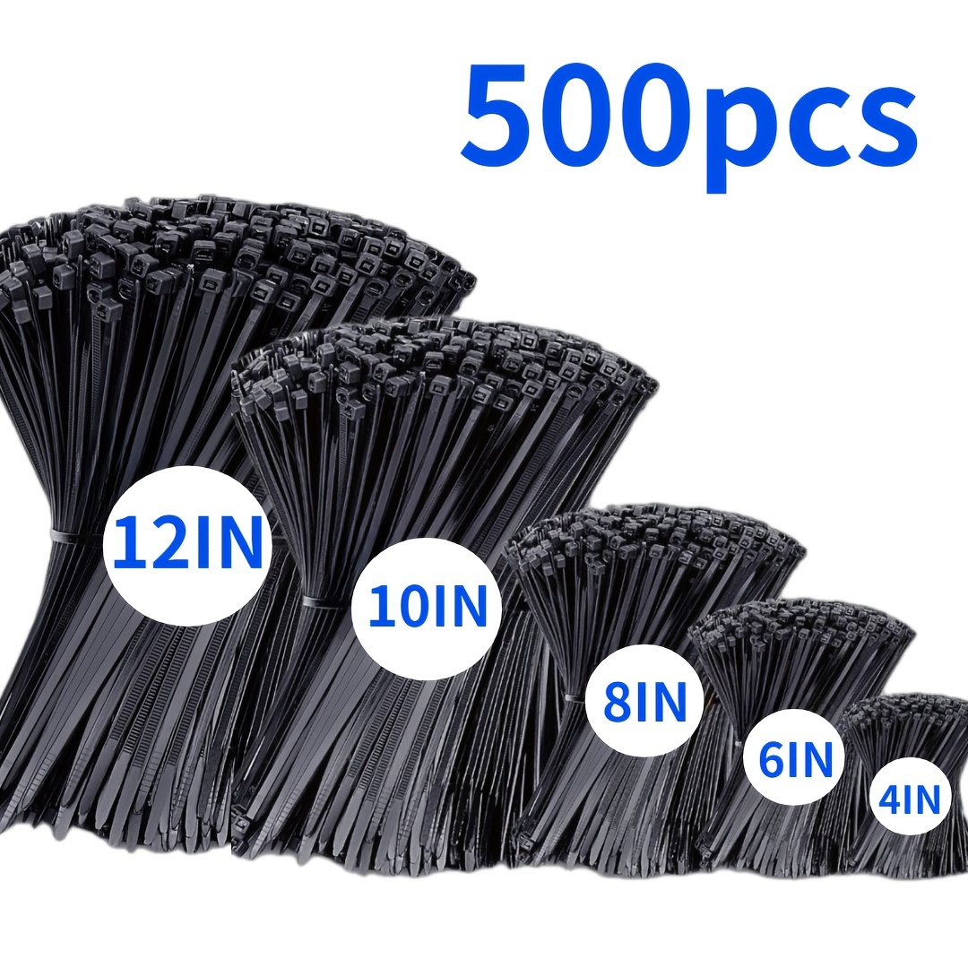 E-shop 500 Stück selbstsichernde schwarze Reißverschlussbänder in verschiedenen Größen: 300 mm, 250 mm, 200 mm, 150 mm und 100 mm. Ideal zum