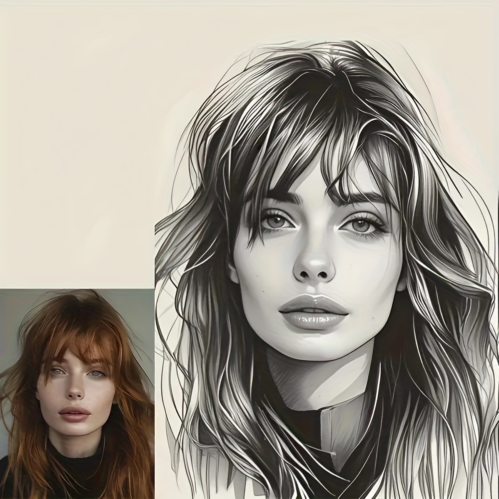 TEMU 2d Flat, Custom Charcoal Portrait - Personalized Face Sketch Art Suitable For Weddings, Pets, Family & Office Decor | Vertical Frameless