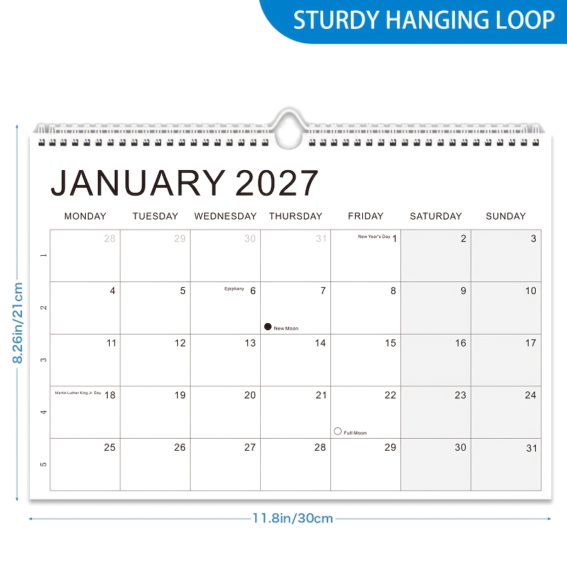 TEMU 1pc 18-month English Wall Calendar, 2027-2028 Monthly Planner Calendar