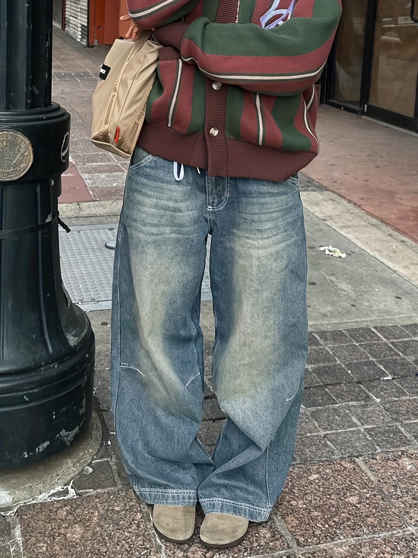 【BOK PLACE】Autumn Raw Wide Denim Pants TaoZiPeach Autumn Women Waist Jeans Loose Denim Wide Leg