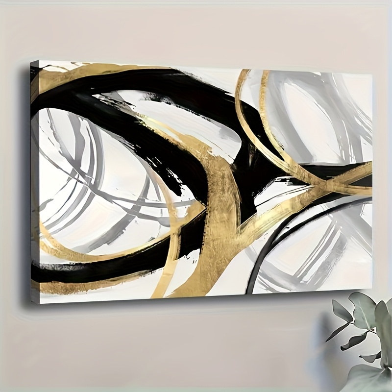 2d Flat, 2d Flat, Large Abstract Wall Art- Black Canvas With Wooden Frame, Ready To Hang Decor For Living Room, Bedroom, Kitchen, Home Office