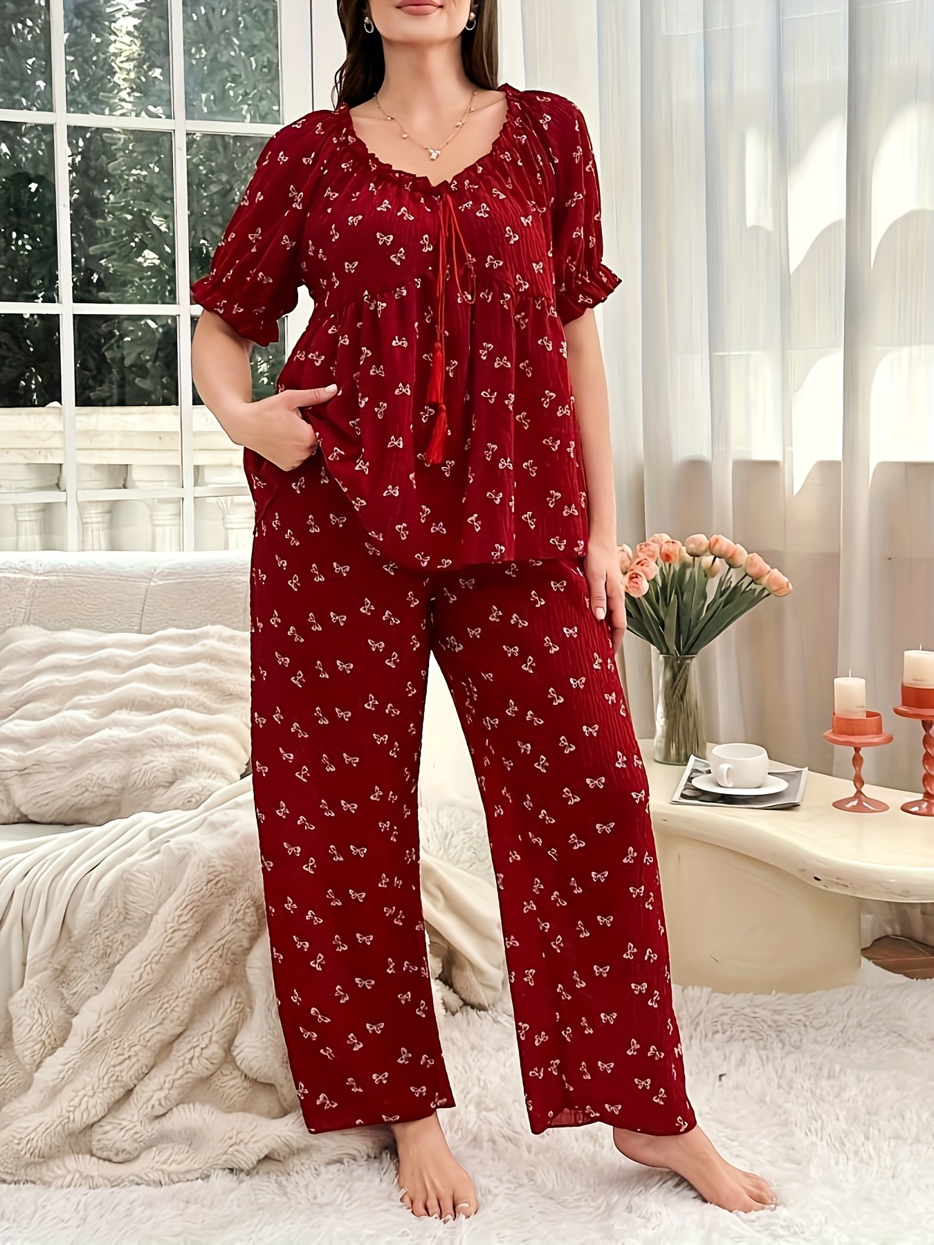 knee length dresses for ladies Girls Night Suit Set: Elegant White Top and Pyjama Pants  RioTrend.com