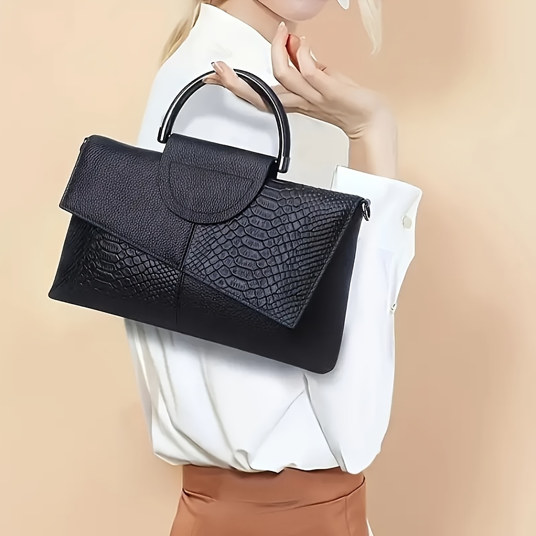 

Elegant Snakeskin Pattern Clutch Bag For Women, Luxury Flap Handbag, Casual Simple Purse, Fashion Versatile Single Shoulder Crossbody Bag