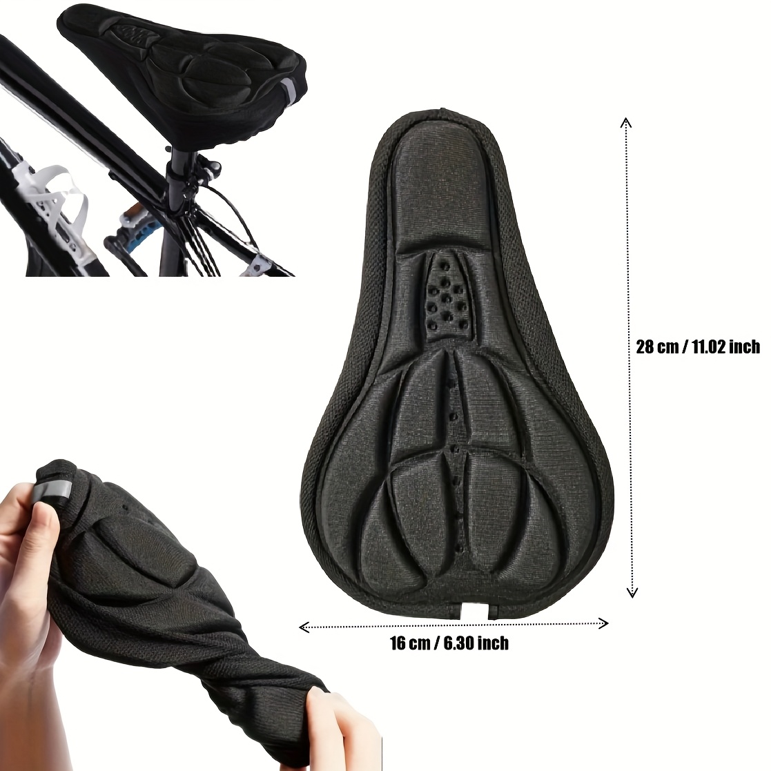TEMU 3d Gel Bike Seat Cushion - With Breathable Perforations, Fit For , For Exercise, Mountain & Road Bikes, & Stationary Bikes, Black, Bike Seat