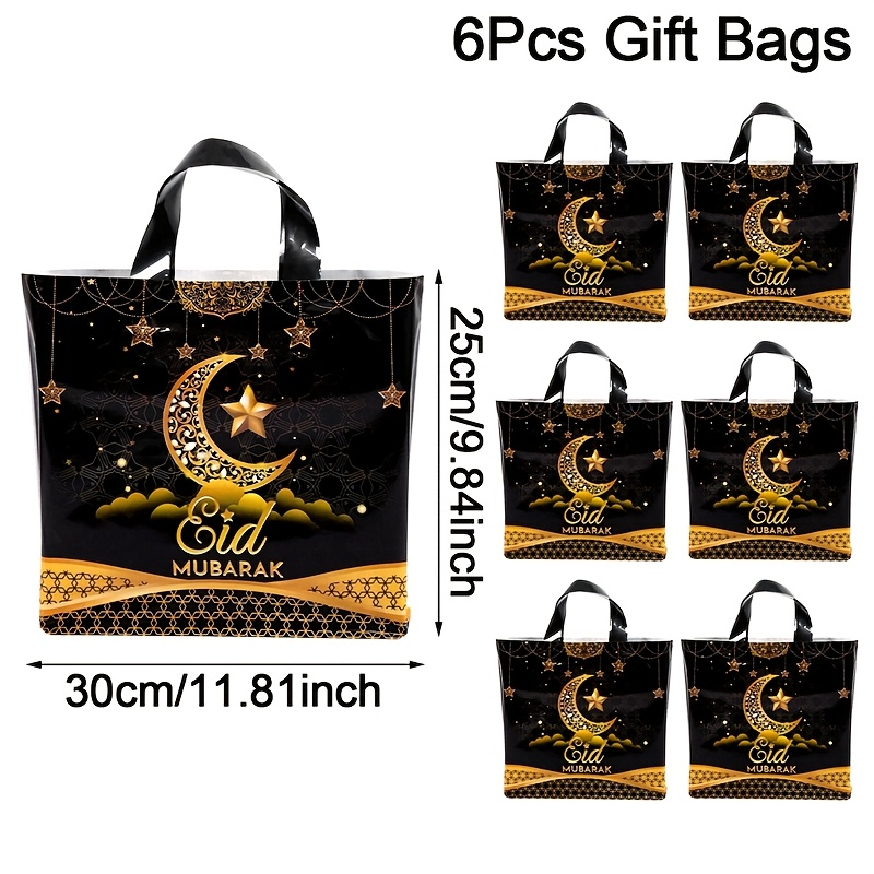 E-shop 6er-Pack Große Geschenktüten mit Griffen, 30 x 25 cm Stern Mond Muster Plastik Handtasche Tragetasche Ideal für Geschenkverpackung Saisonale