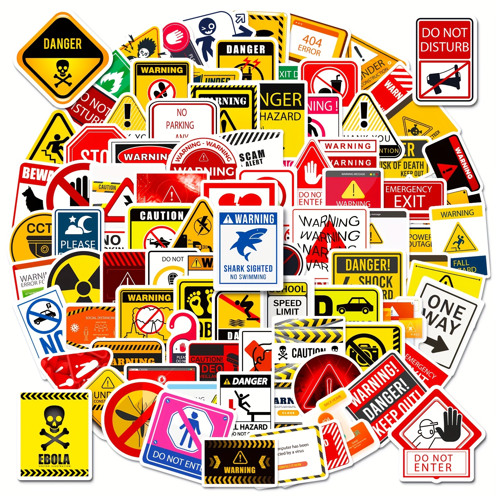 

100pcs Yellow Warning Signs, Graffiti Stickers, Safety Reminder Stickers, Stickers For Decorating Motorcycle And Scooter Helmets, For Adults Teens
